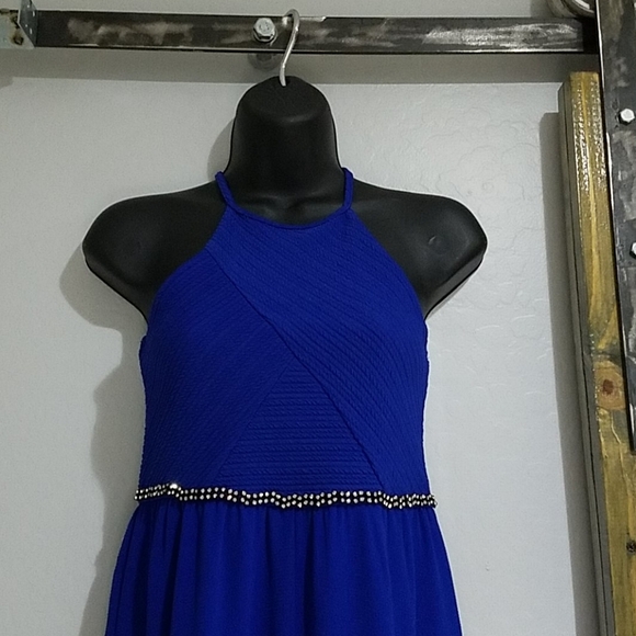 BOLD BLUE ONE PIECE HALTER PANTS ROMPER JUMPER SPECIAL EVENT DRESSY MAXI - Picture 1 of 12